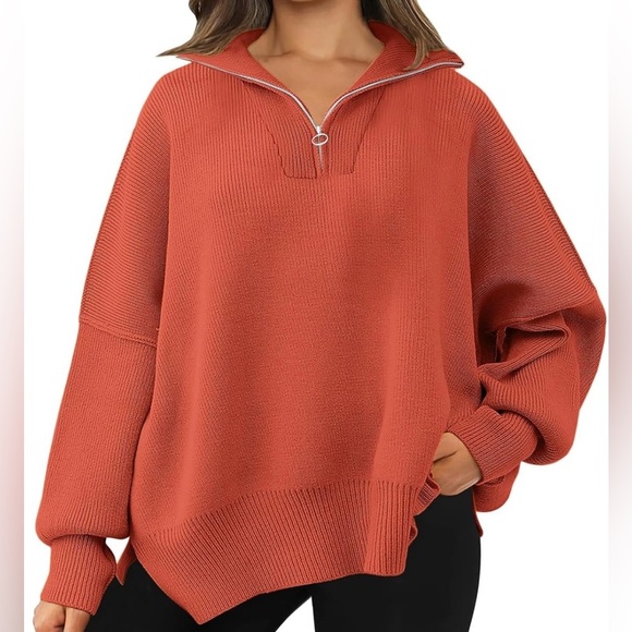 Lillusory Tops - LILLUSORY Women's Oversized Sweater Zip Up Collared Sweatshirt Knit Pullover